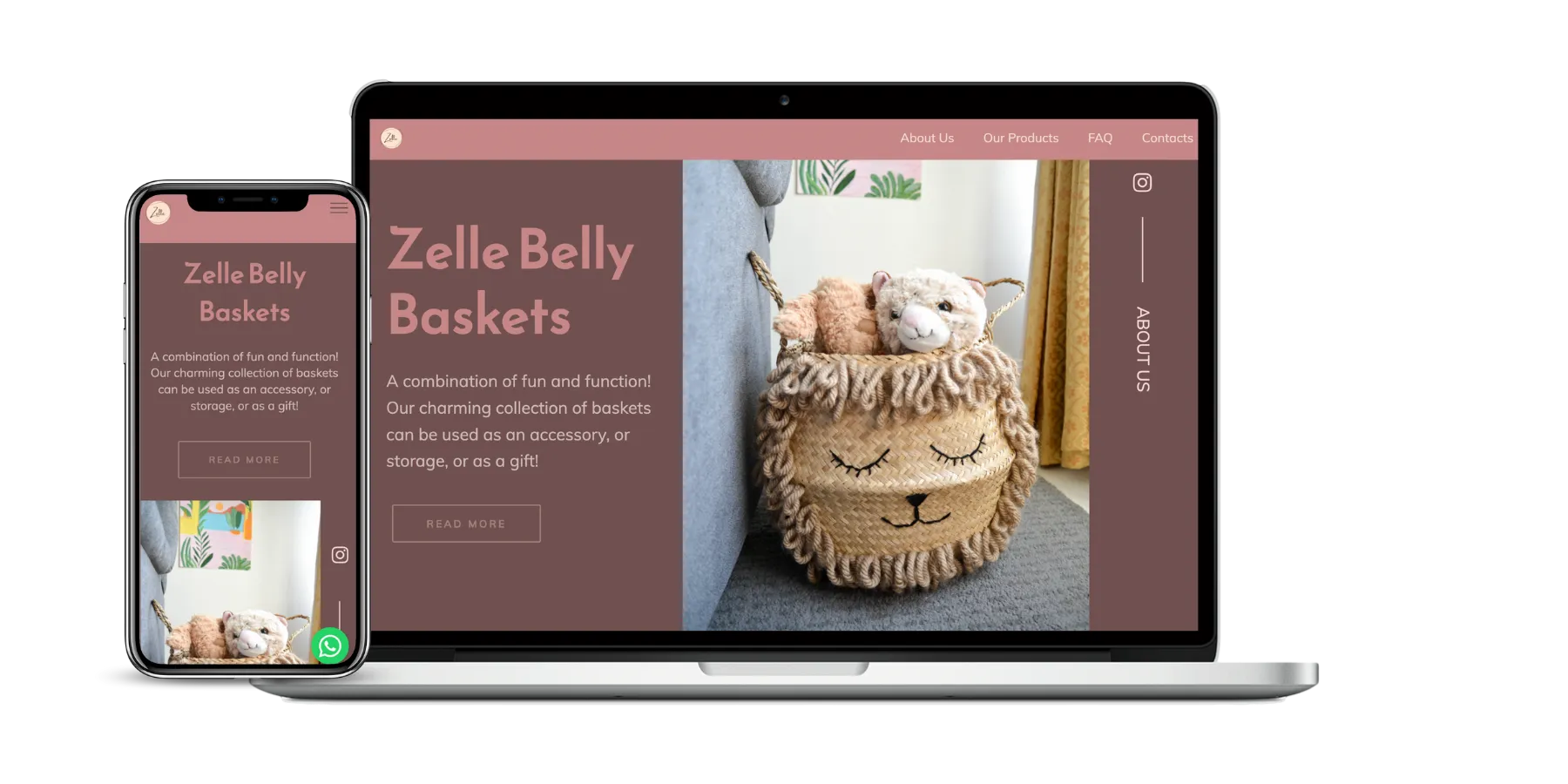 Zelle Belly Baskets Website Screenshot
